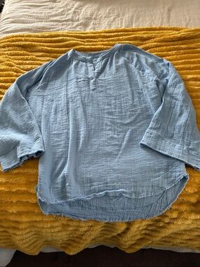 Karyn Seo Top Womens XL Blue Jasper Gauze Cotton Raw Hem, hand sewn